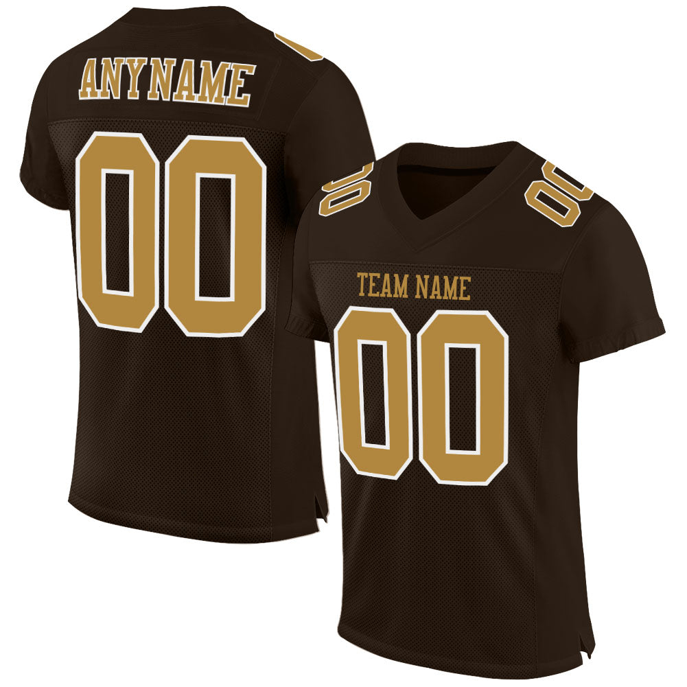 Custom Brown Old Gold-White Mesh Authentic Football Jersey