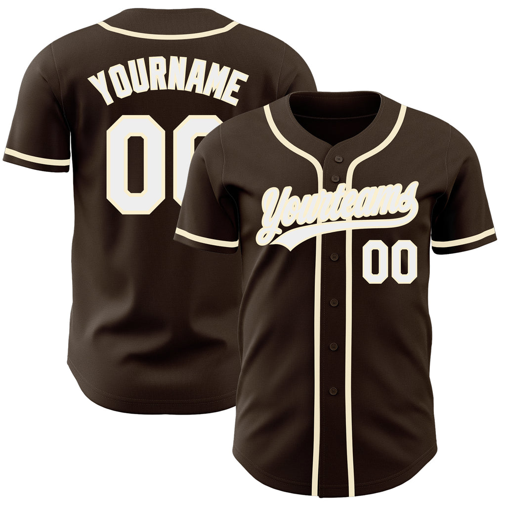 Custom Brown White-Cream Authentic Baseball Jersey