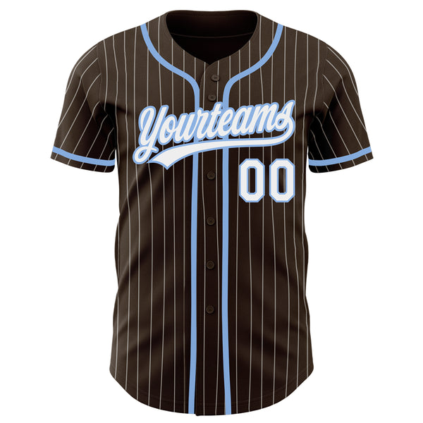 Custom Brown White Pinstripe Light Blue Authentic Baseball Jersey