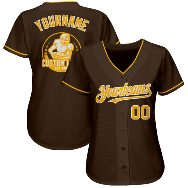 Custom Brown Gold-White Authentic Baseball Jersey