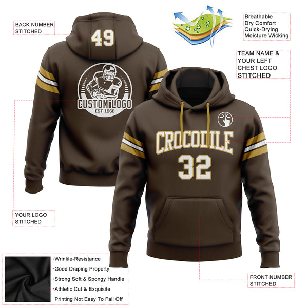 Custom Stitched Brown White-Old Gold Football Pullover Sweatshirt Hoodie