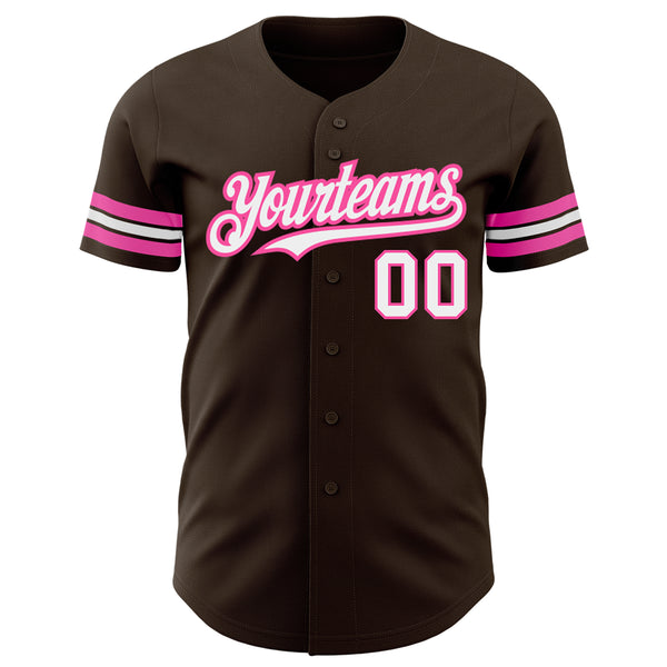 Custom Brown White-Pink Authentic Baseball Jersey