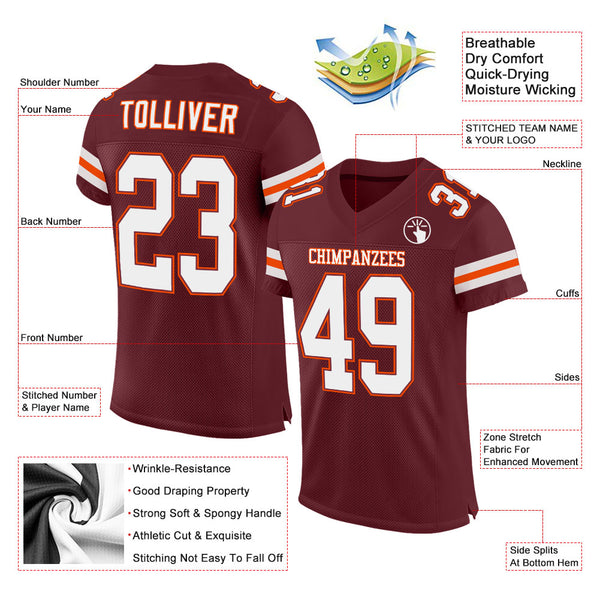 Custom Burgundy White-Orange Mesh Authentic Football Jersey