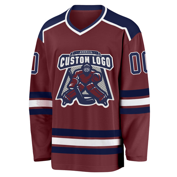 Custom Burgundy Navy-White Hockey Jersey