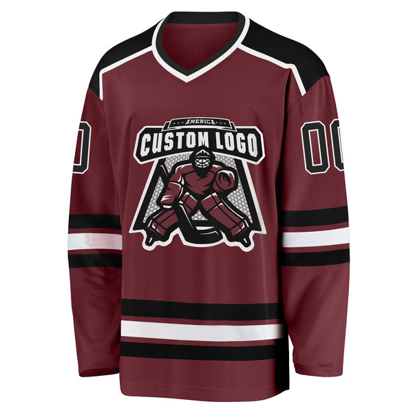 Custom Burgundy Black-White Hockey Jersey