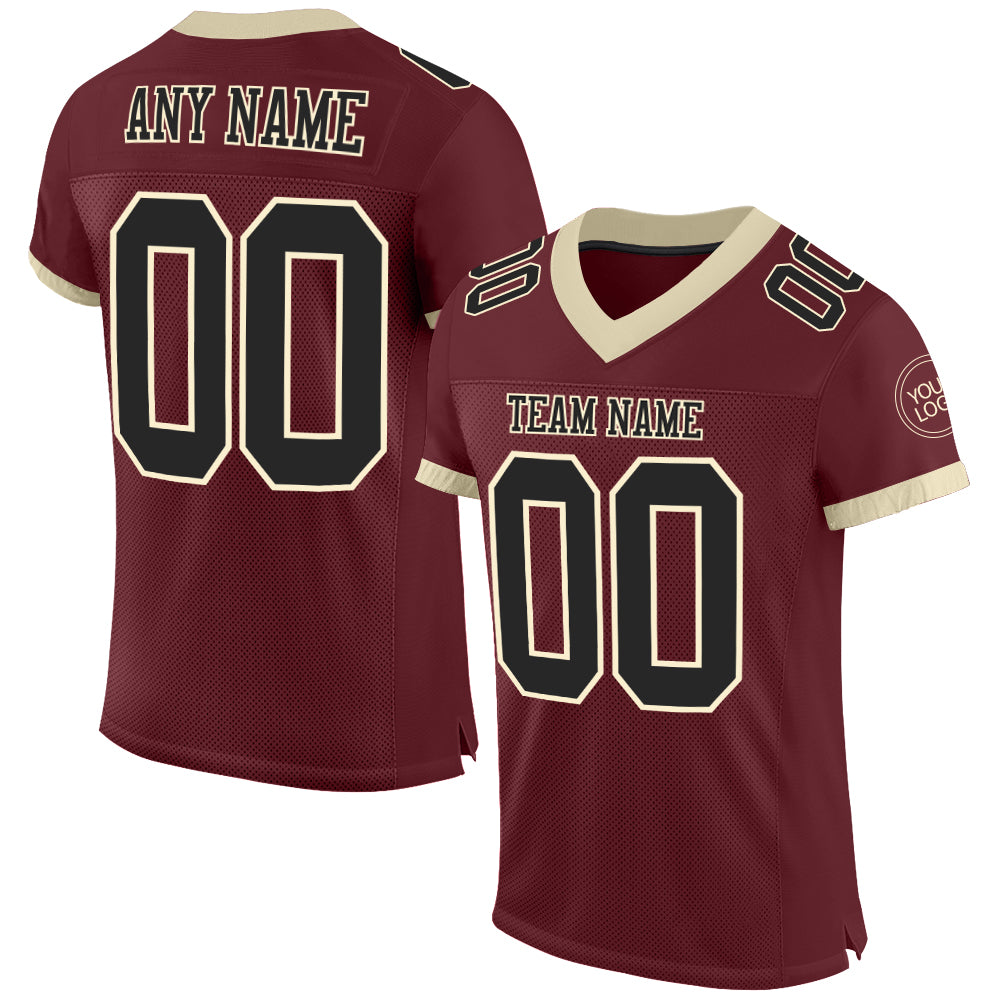 Custom Burgundy Black-Cream Mesh Authentic Football Jersey