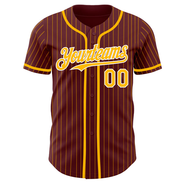 Custom Burgundy Gold Pinstripe White Authentic Baseball Jersey