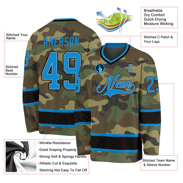 Custom Camo Blue-Black Salute To Service Hockey Jersey