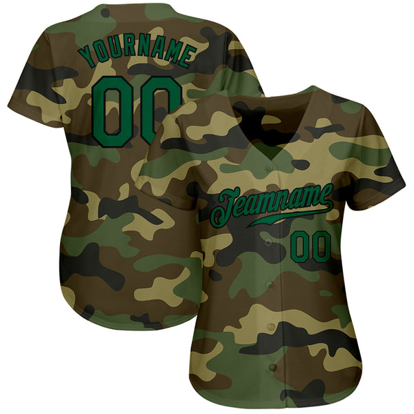 Custom Camo Kelly Green-Black Authentic Salute To Service Baseball Jersey