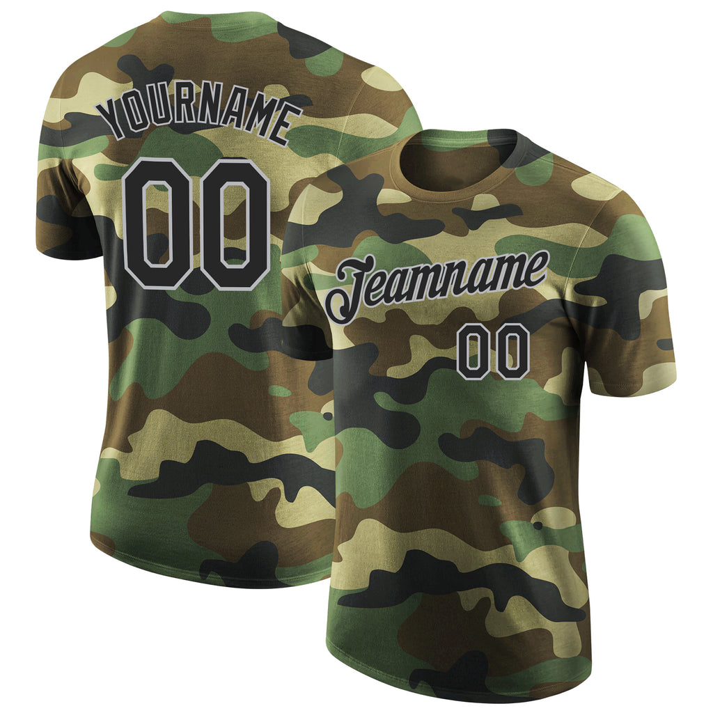 Custom Camo Black-Gray Performance Salute To Service T-Shirt