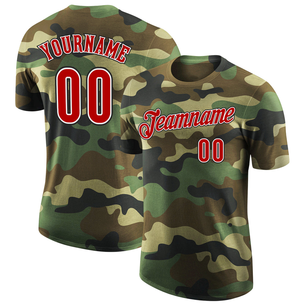 Custom Camo Red-Black Performance Salute To Service T-Shirt