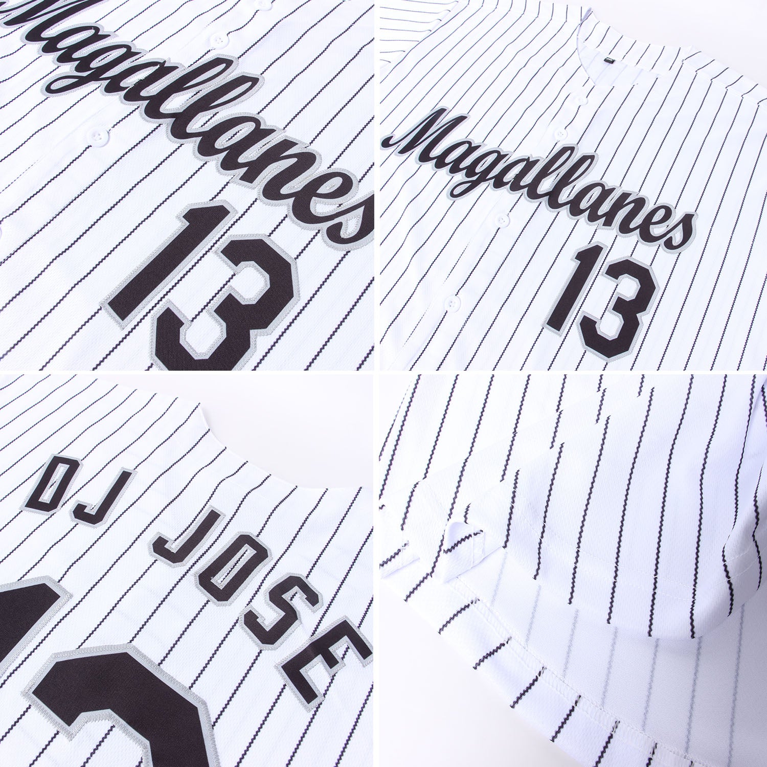 Custom White Black Pinstripe Black-Gray Baseball Jersey