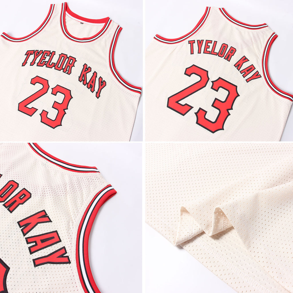 FIITG Custom Basketball Jersey Cream Cream-Red Authentic Throwback Men's Size:3XL