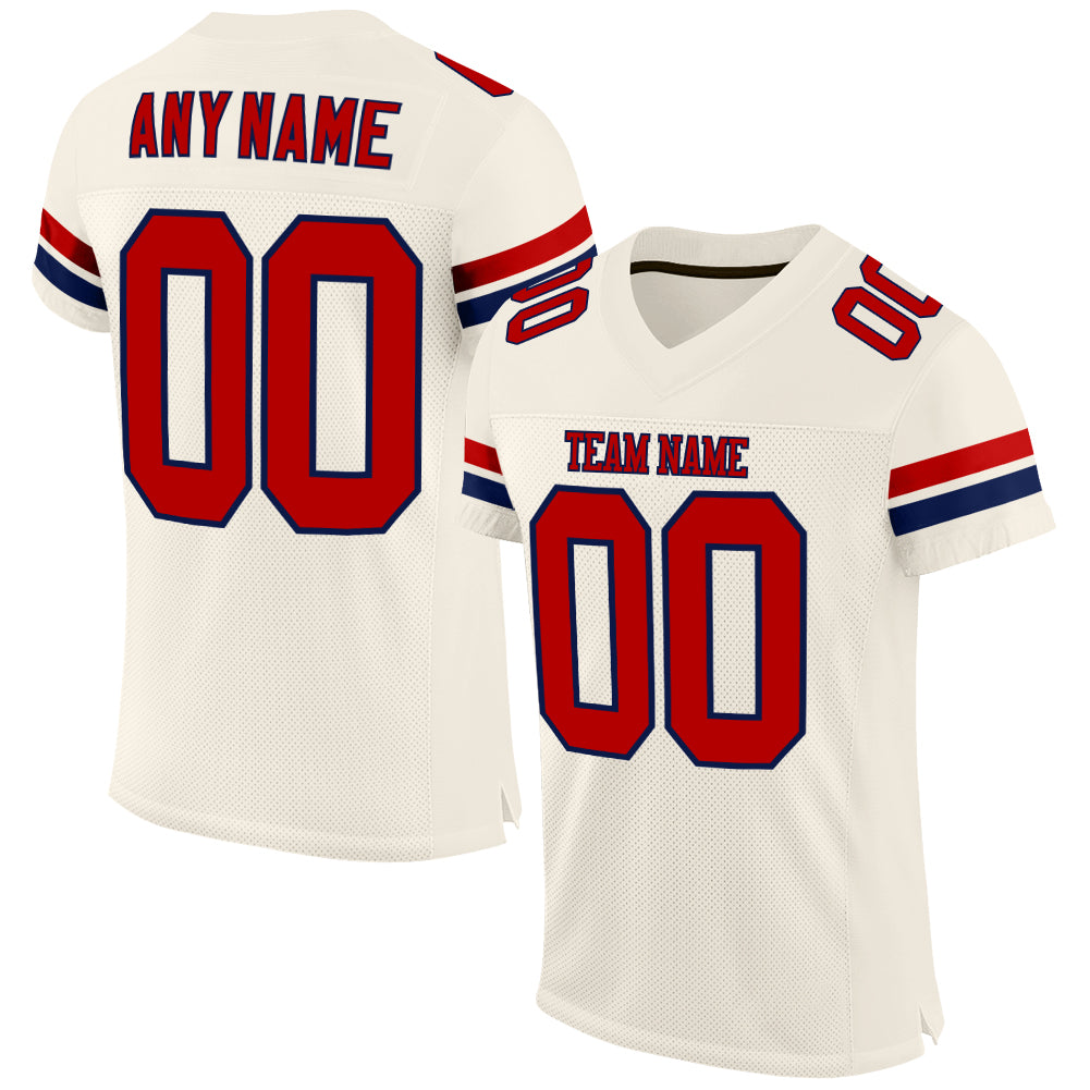 Custom Cream Red-Navy Mesh Authentic Football Jersey