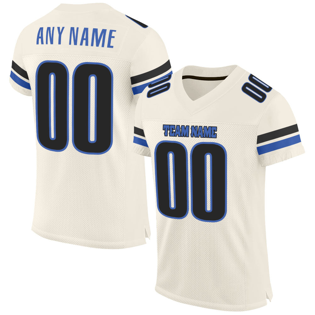 Custom Cream Blue-Black Mesh Authentic Football Jersey