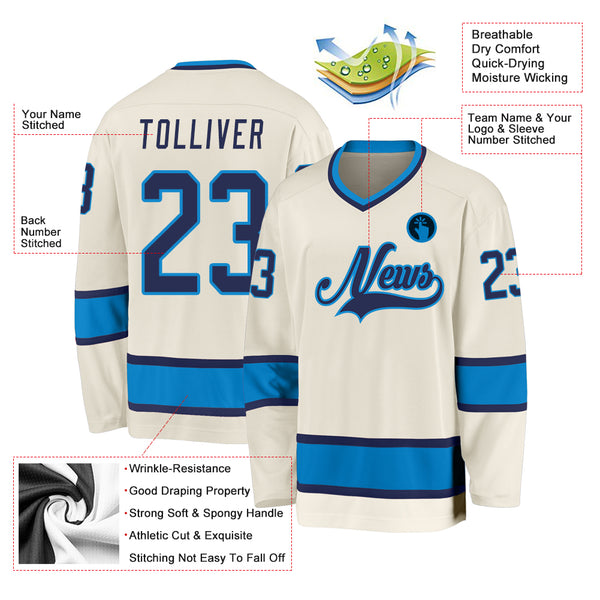 Custom Cream Navy-Blue Hockey Jersey