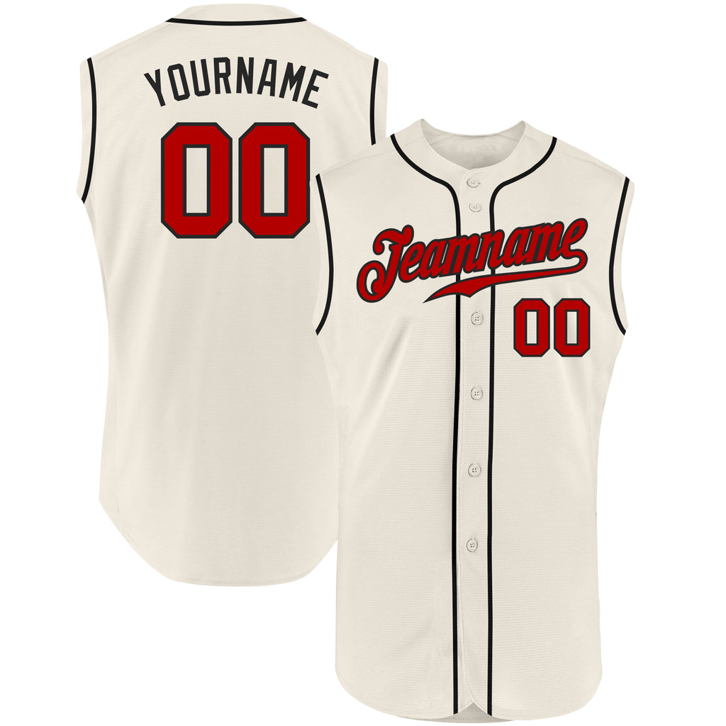 Custom Cream Red-Black Authentic Sleeveless Baseball Jersey