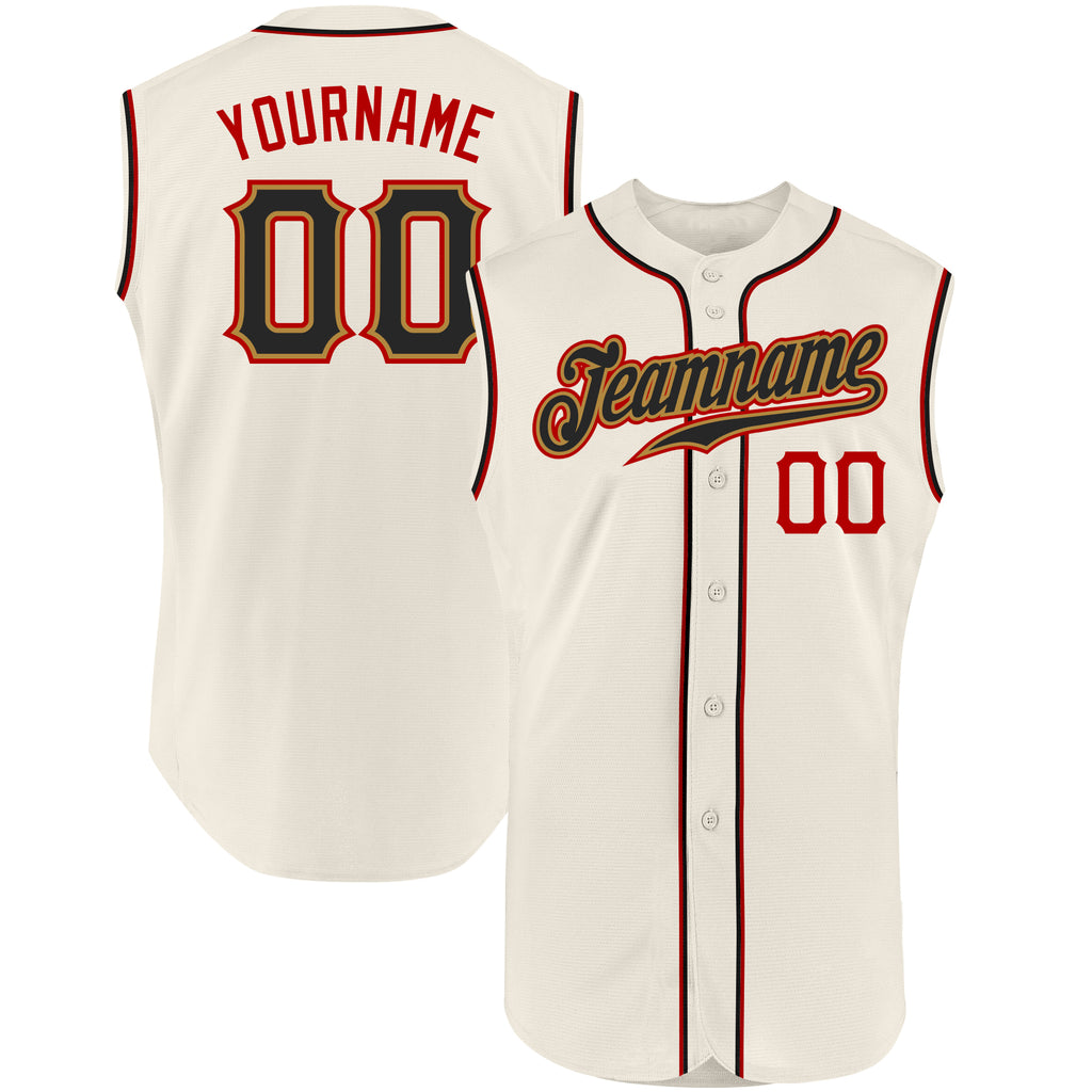 Custom Cream Black-Red Authentic Sleeveless Baseball Jersey