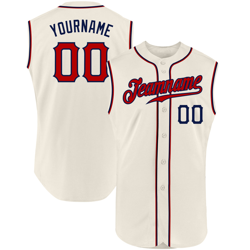 Custom Cream Red-Navy Baseball Jersey