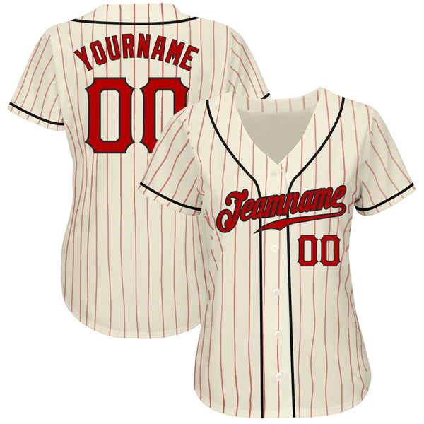 Custom Cream Red Pinstripe Red-Black Authentic Baseball Jersey