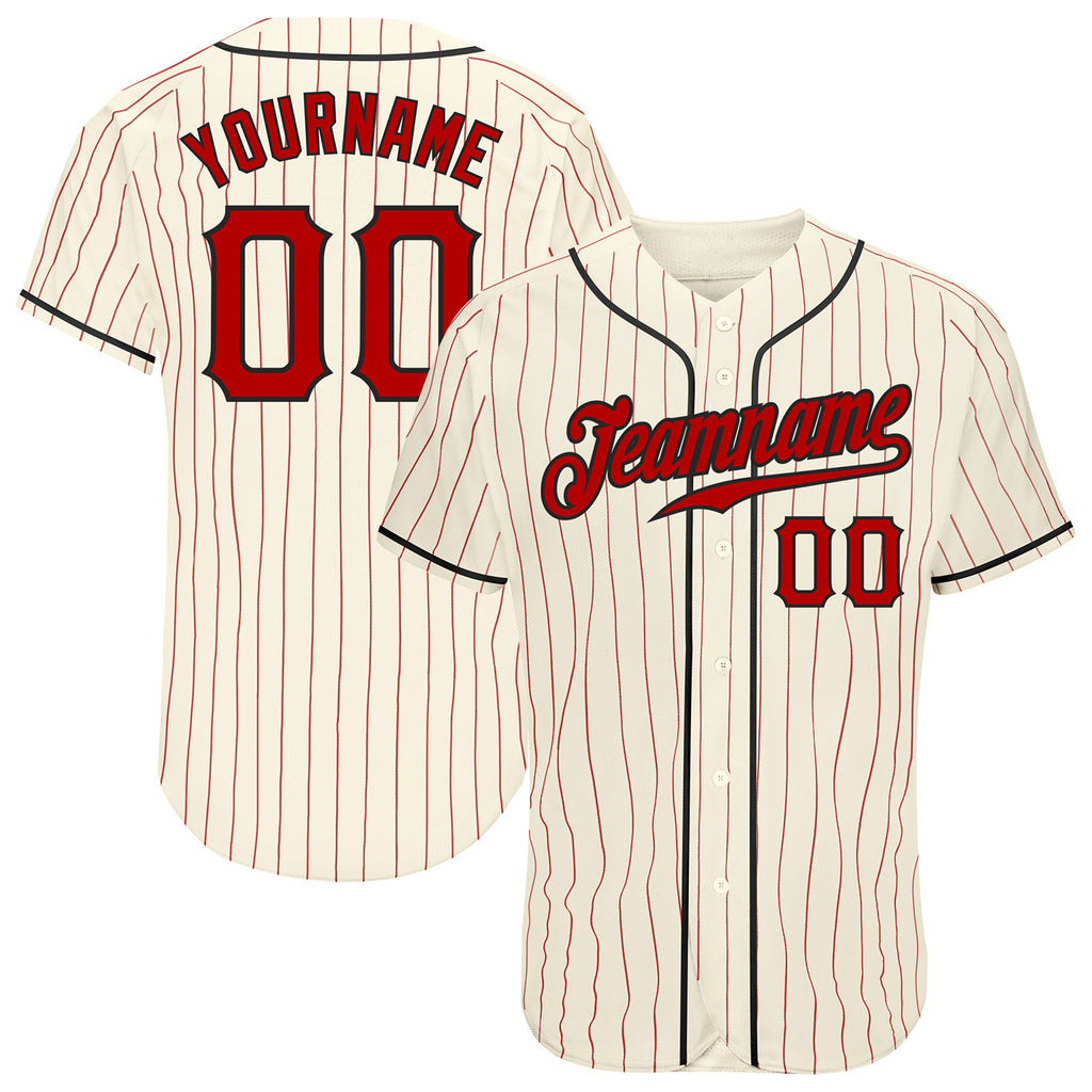 Custom Cream Red Pinstripe Red-Black Authentic Baseball Jersey