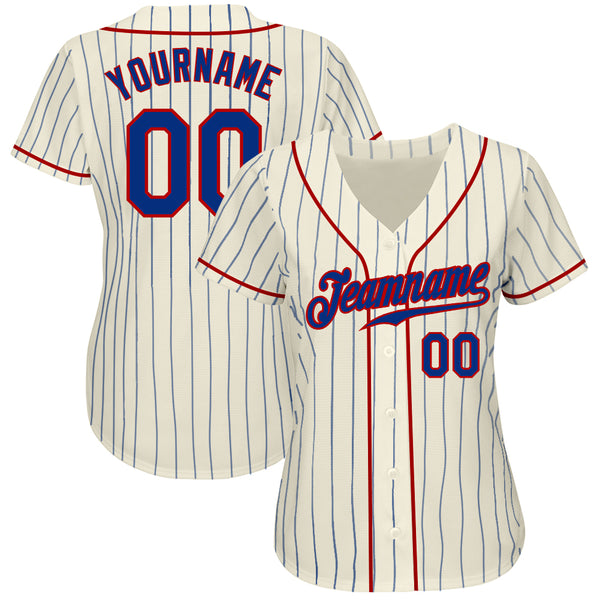 Custom Cream Royal Pinstripe Royal-Red Authentic Baseball Jersey