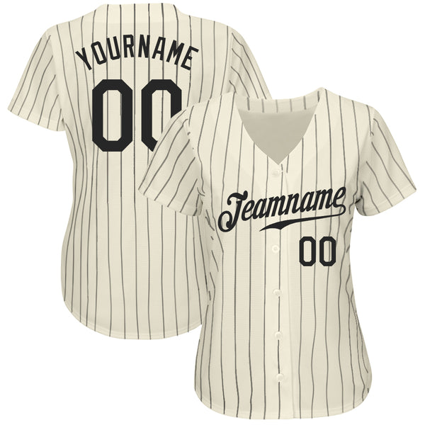 Custom Cream Black Pinstripe Black Authentic Baseball Jersey