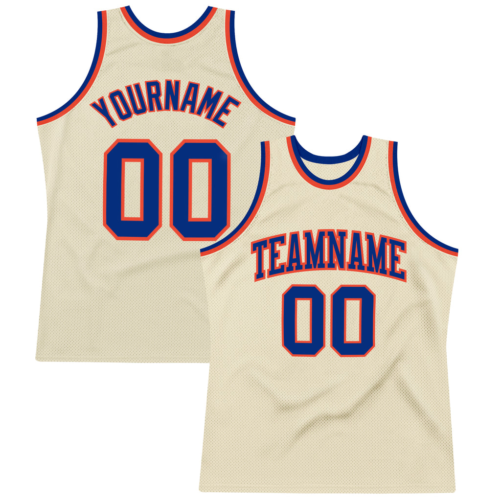 Custom Cream Royal-Orange Authentic Throwback Basketball Jersey