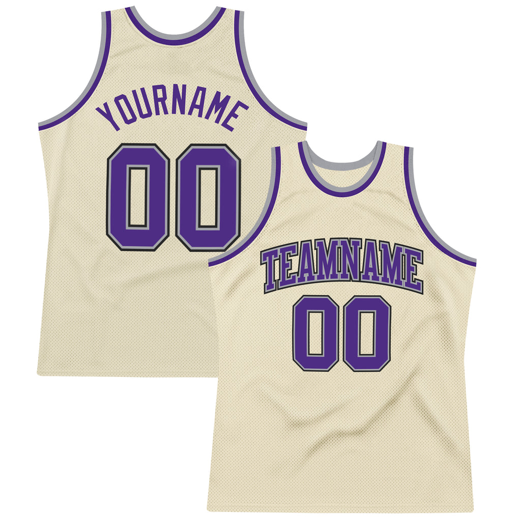 Custom Cream Purple-Gray Authentic Throwback Basketball Jersey