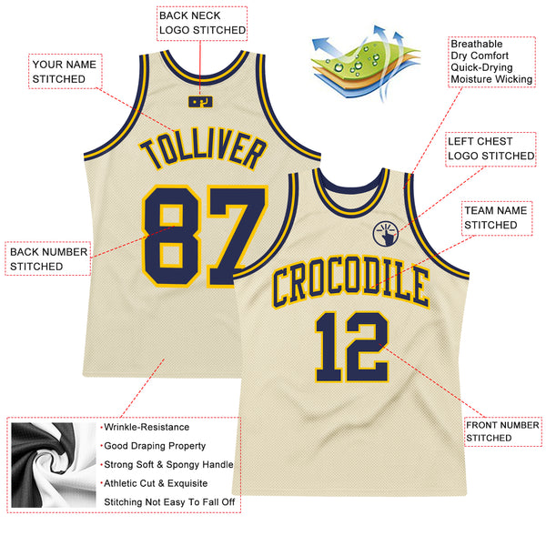 Custom Cream Navy-Gold Authentic Throwback Basketball Jersey