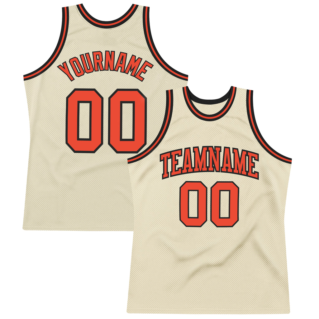 Custom Cream Orange-Black Authentic Throwback Basketball Jersey