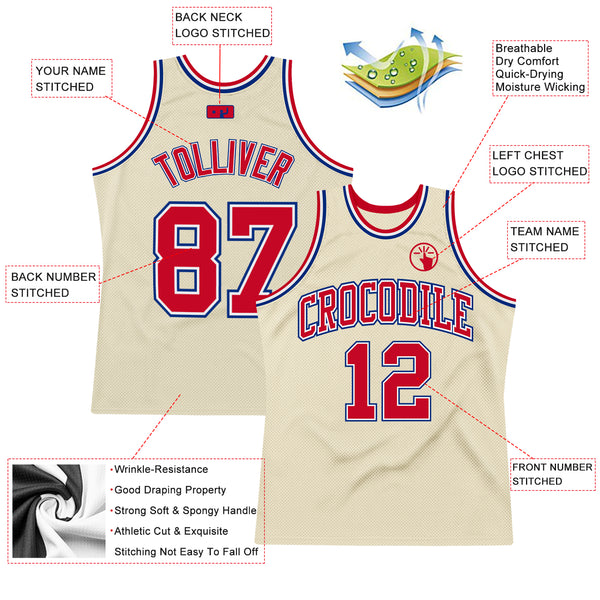 Custom Cream Red-Royal Authentic Throwback Basketball Jersey