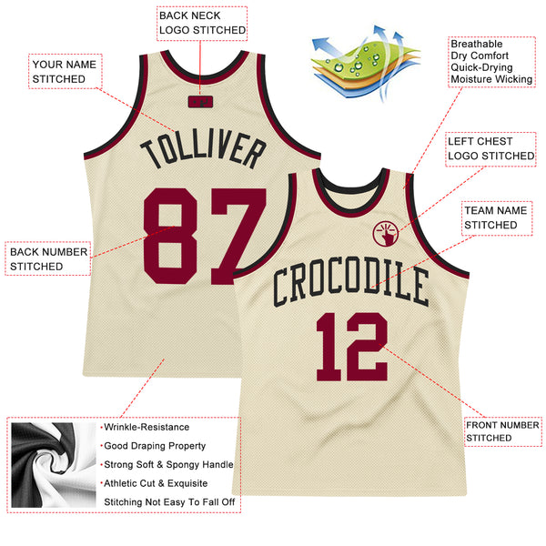 Custom Cream Maroon-Black Authentic Throwback Basketball Jersey