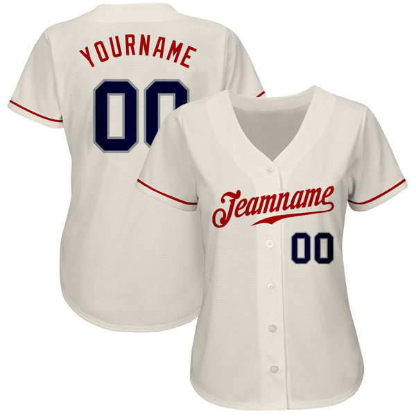 Custom Cream Navy-Red Authentic Baseball Jersey