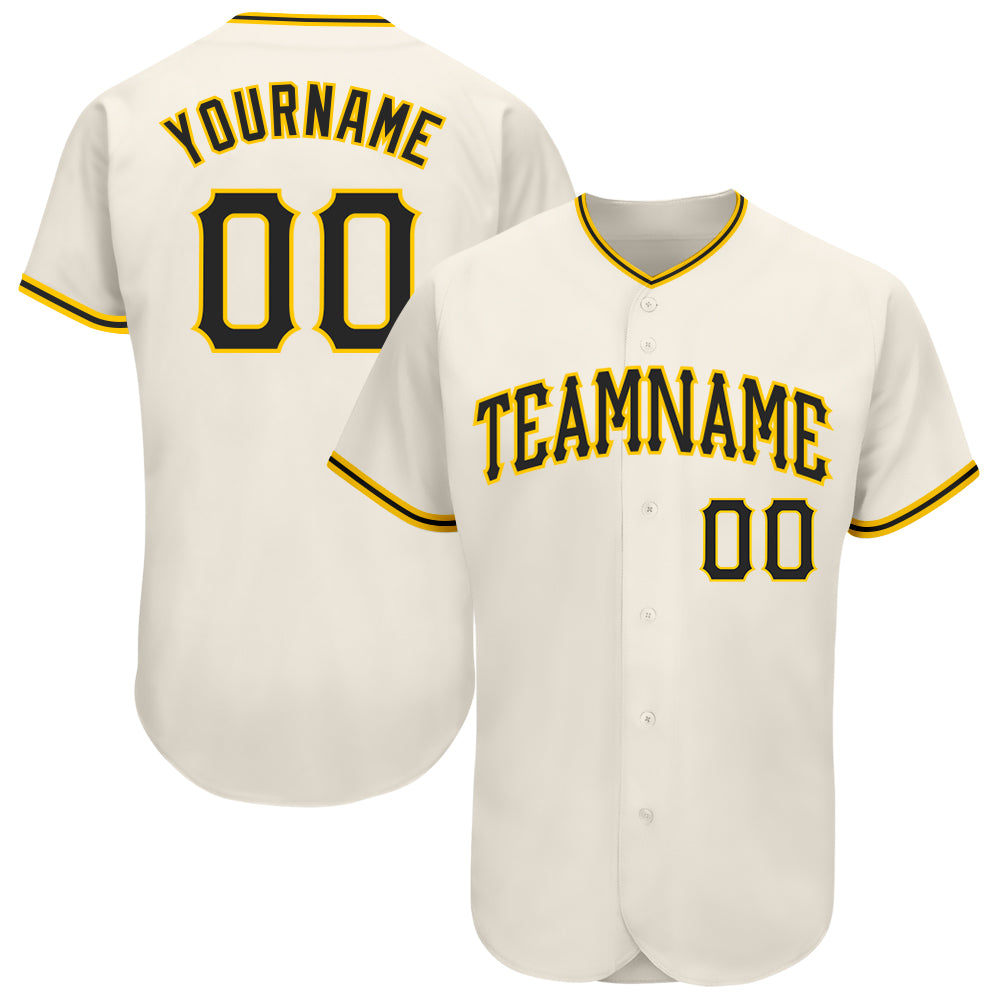 Custom Cream Black-Gold Authentic Baseball Jersey