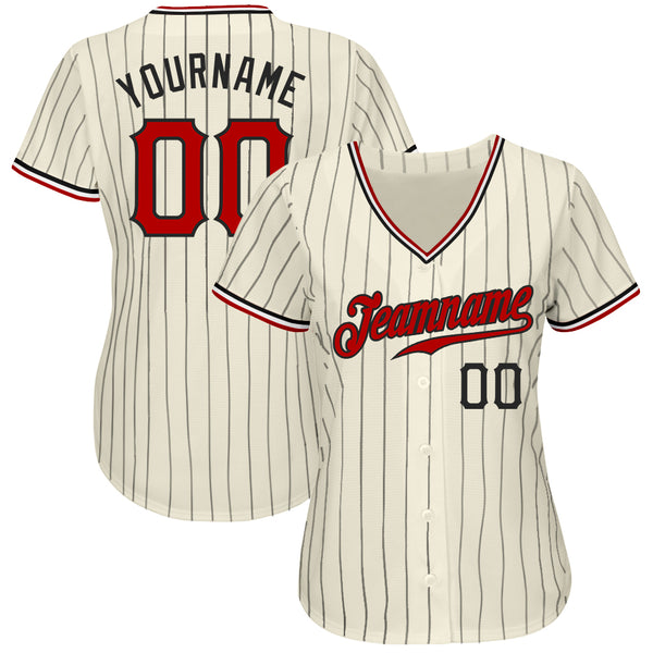 Custom Cream Black Pinstripe Red Black-White Authentic Baseball Jersey