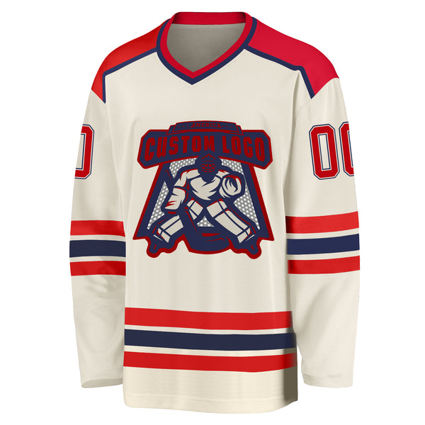 Custom Cream Red-Navy Hockey Jersey