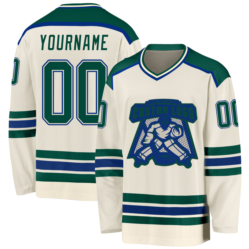 Custom Cream Green-Royal Hockey Jersey