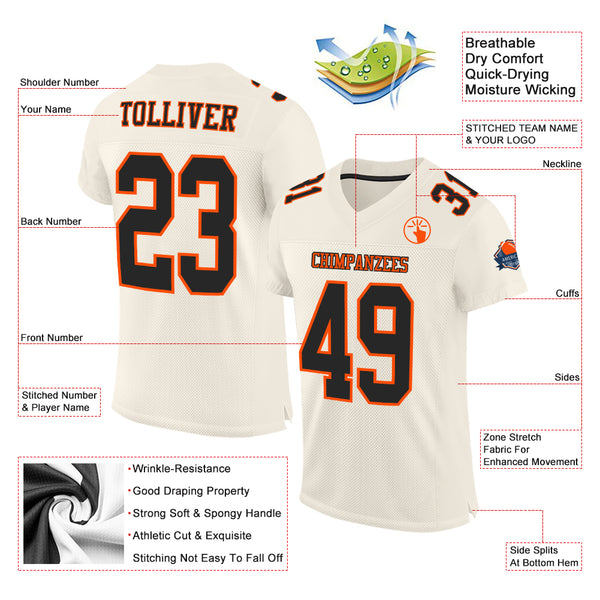 Custom Cream Black-Orange Mesh Authentic Football Jersey