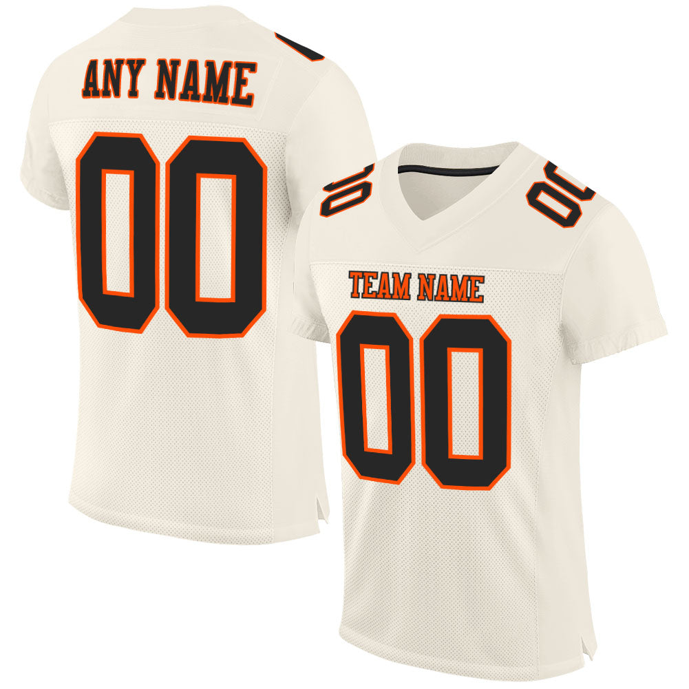 Custom Cream Black-Orange Mesh Authentic Football Jersey