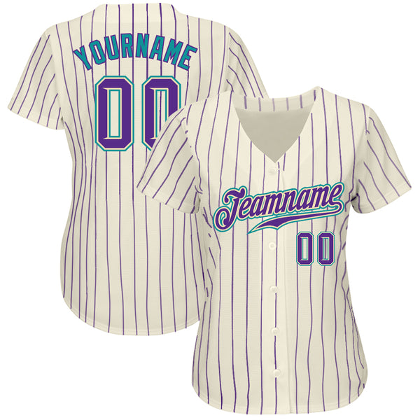 Custom Cream Purple Pinstripe Purple-Teal Authentic Baseball Jersey