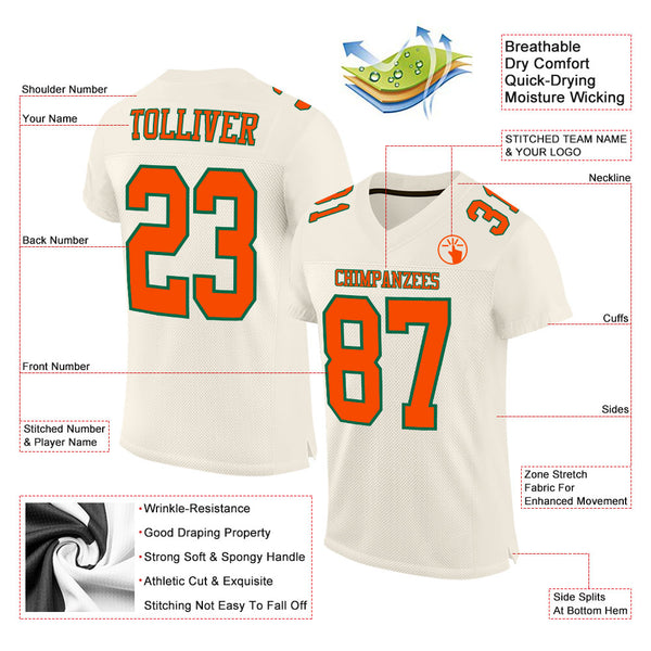 Custom Cream Orange-Kelly Green Mesh Authentic Football Jersey