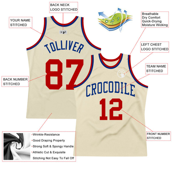 Custom Cream Red-Royal Authentic Throwback Basketball Jersey