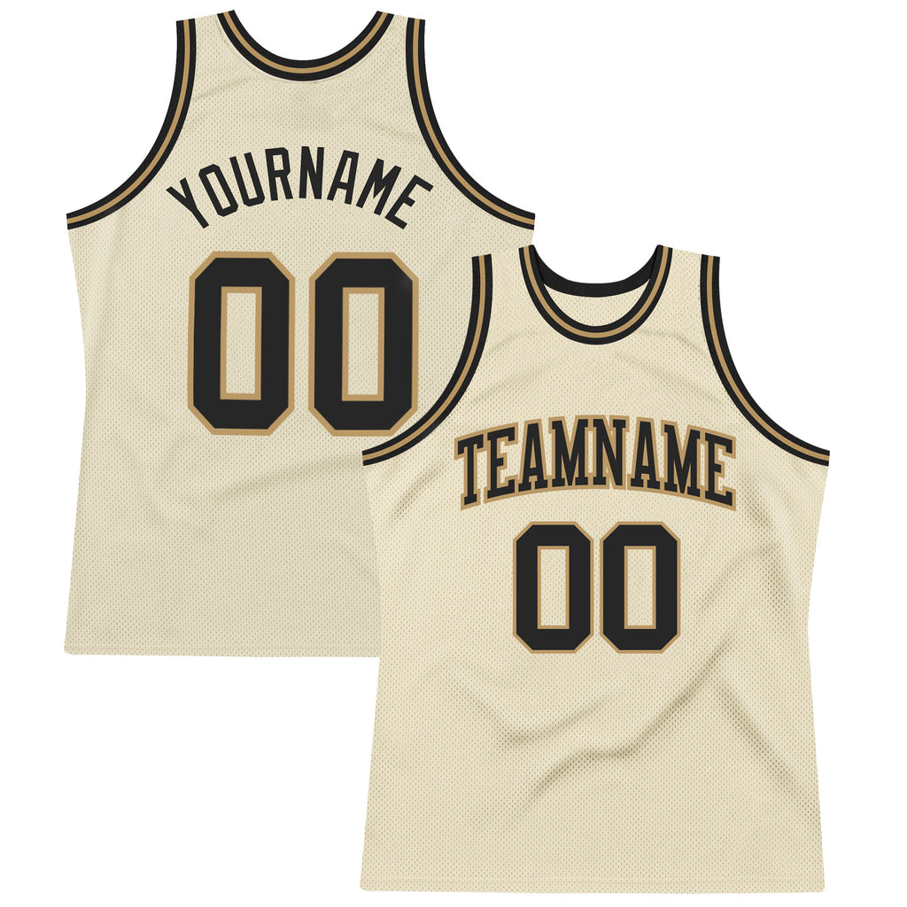 Custom Cream Black-Old Gold Authentic Throwback Basketball Jersey