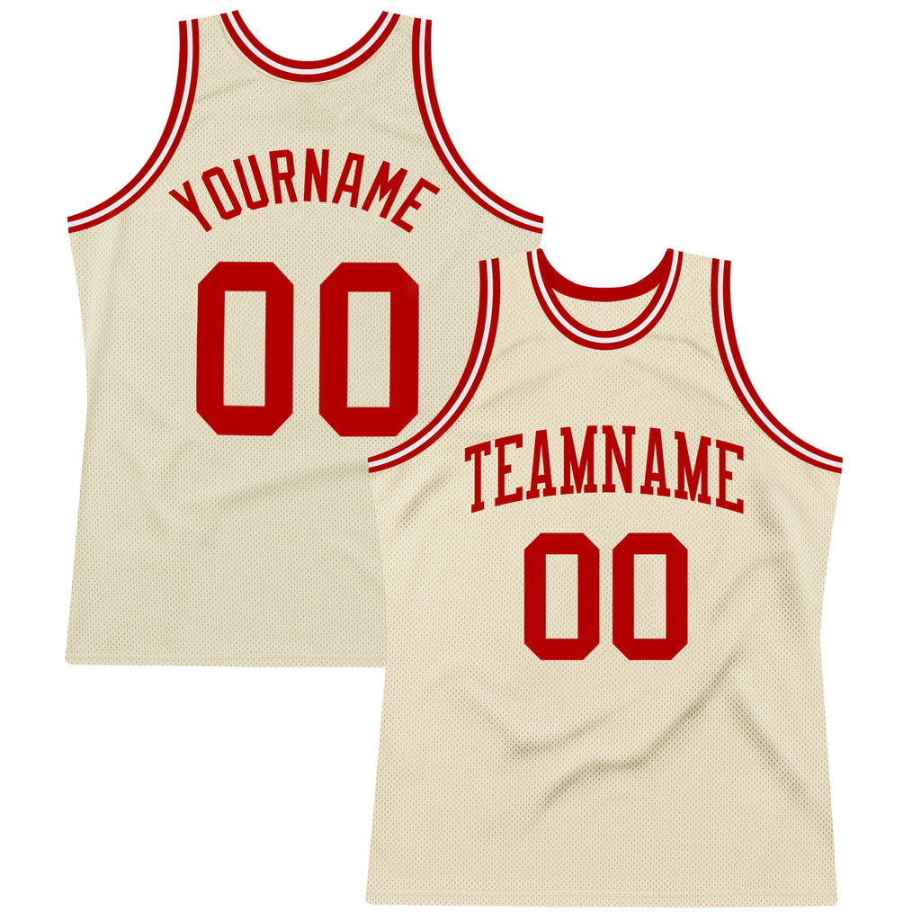 Custom Cream Red-White Authentic Throwback Basketball Jersey