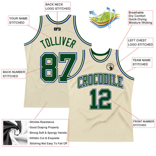 Custom Cream Green-Royal Authentic Throwback Basketball Jersey