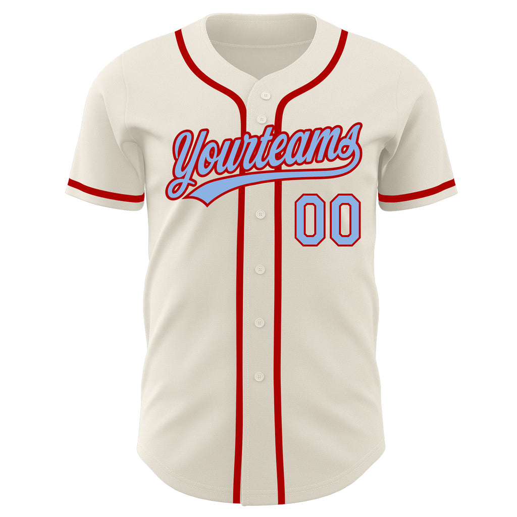Custom Baseball Jersey Cream Light Blue-Red Authentic Men's Size:3XL