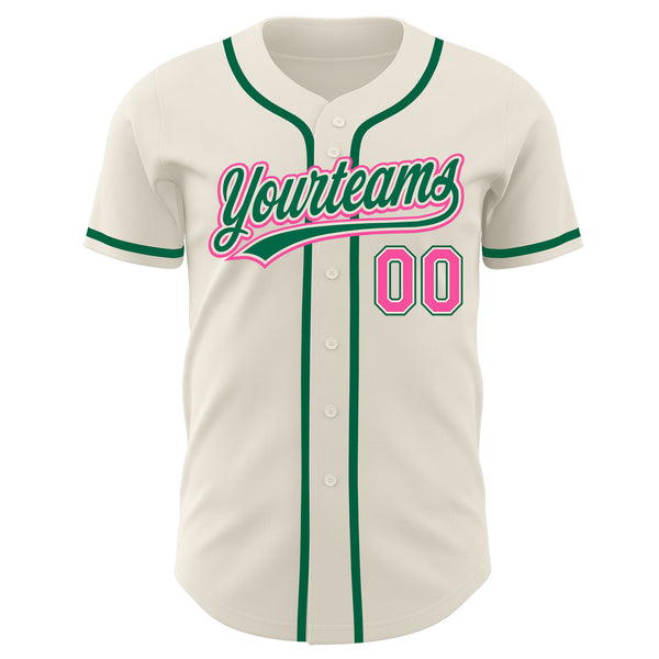 Custom Cream Pink-Kelly Green Authentic Baseball Jersey