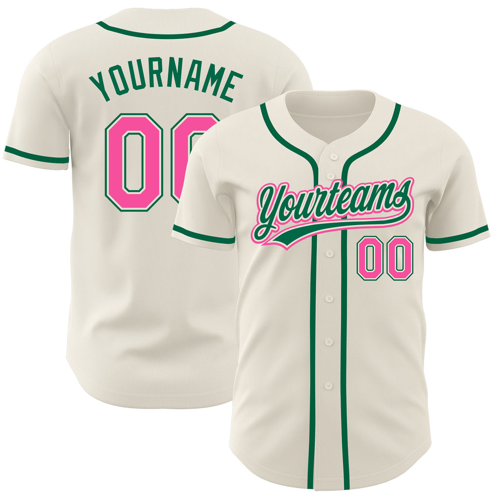 Custom Cream Pink-Kelly Green Authentic Baseball Jersey