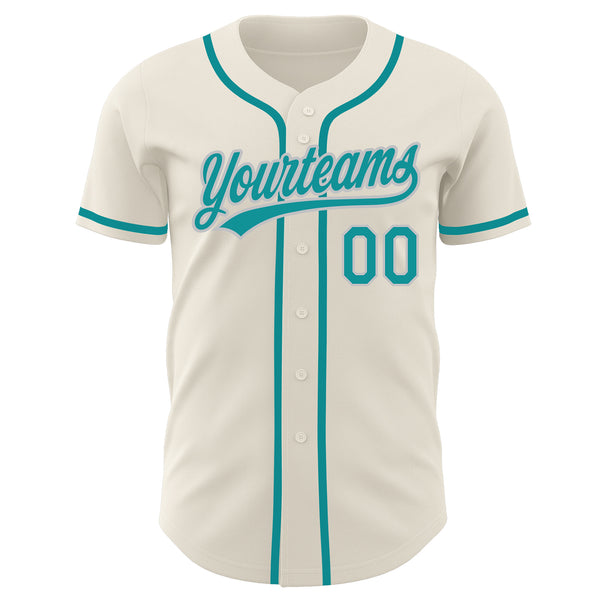 Custom Cream Teal-Gray Authentic Baseball Jersey